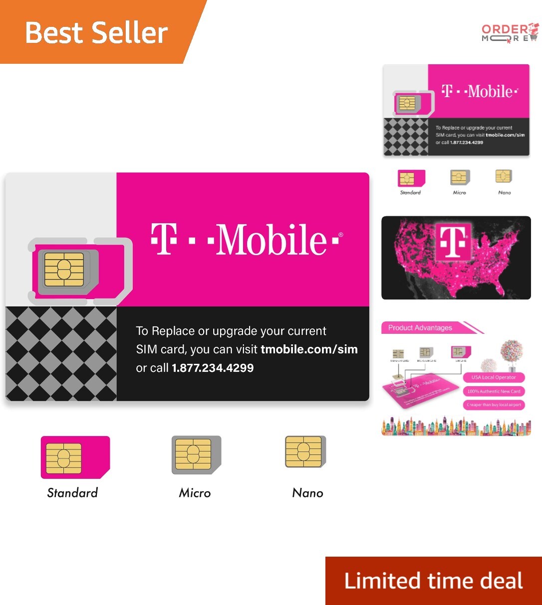 2 Pack SIM Card Triple-Cut GSM 3-in-1 Prepaid/Postpaid for LTE Talk Data