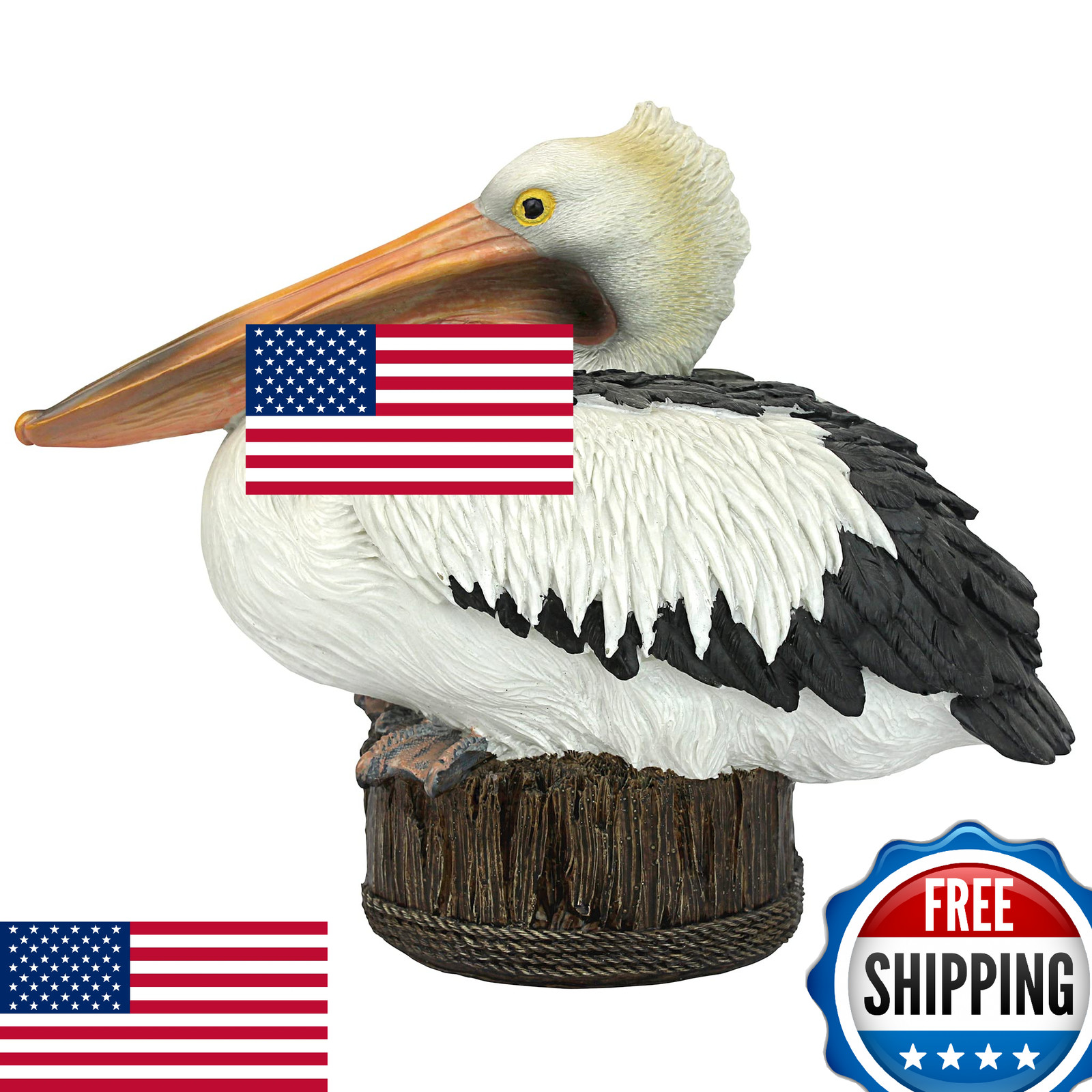Design Toscano Dock of Bay Pelican Statue Coastal Garden Decor 12" H