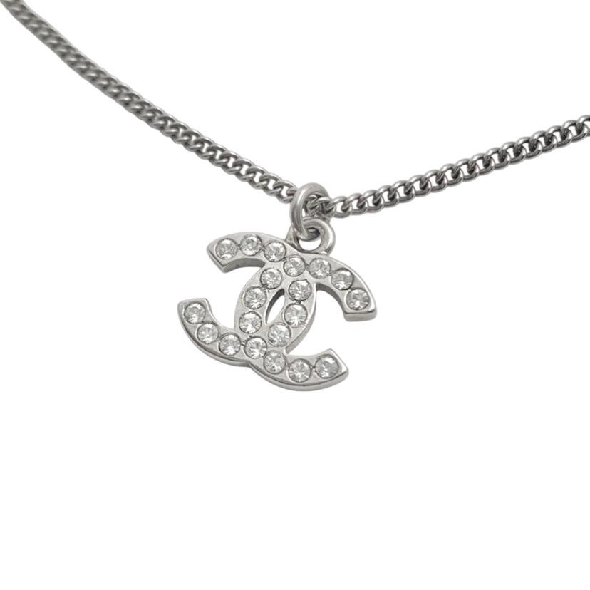 CHANEL Necklace 10V Coco Mark Rhinestone Stone Silver Logo COCO