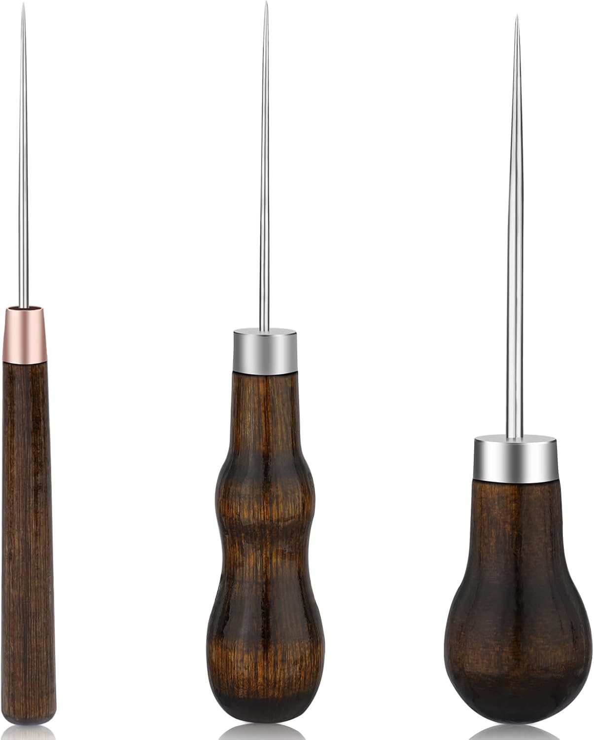 ZXIIXZ 3 Pack Leather Scratch Awl Tool, Awl Tool Sewing with Gourd Shape Wooden 