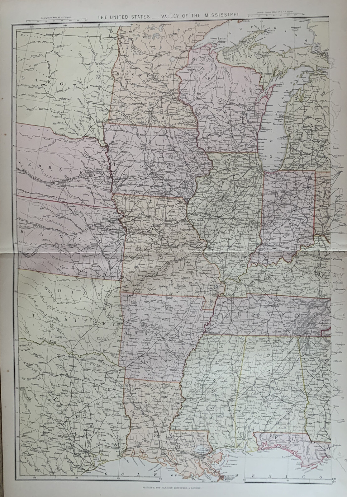 1882 Central United States Original Antique Map by Edward Weller