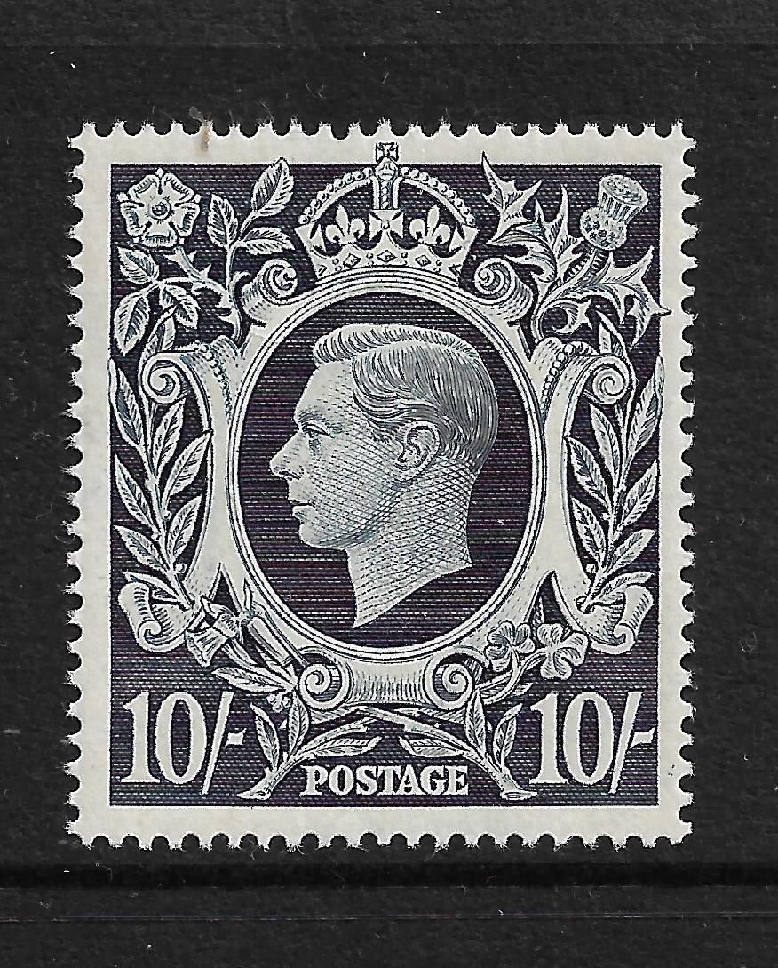 GREAT BRITAIN 1939-48 10s DARK BLUE COAT OF ARMS, SG 478, SG478, 10/-, NHM