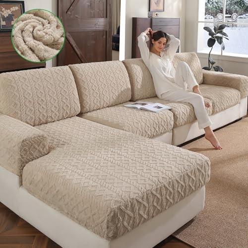 Couch Cushion Covers, Super Soft Thicker Fleece Sofa 1 Seat Cover S Light Brown