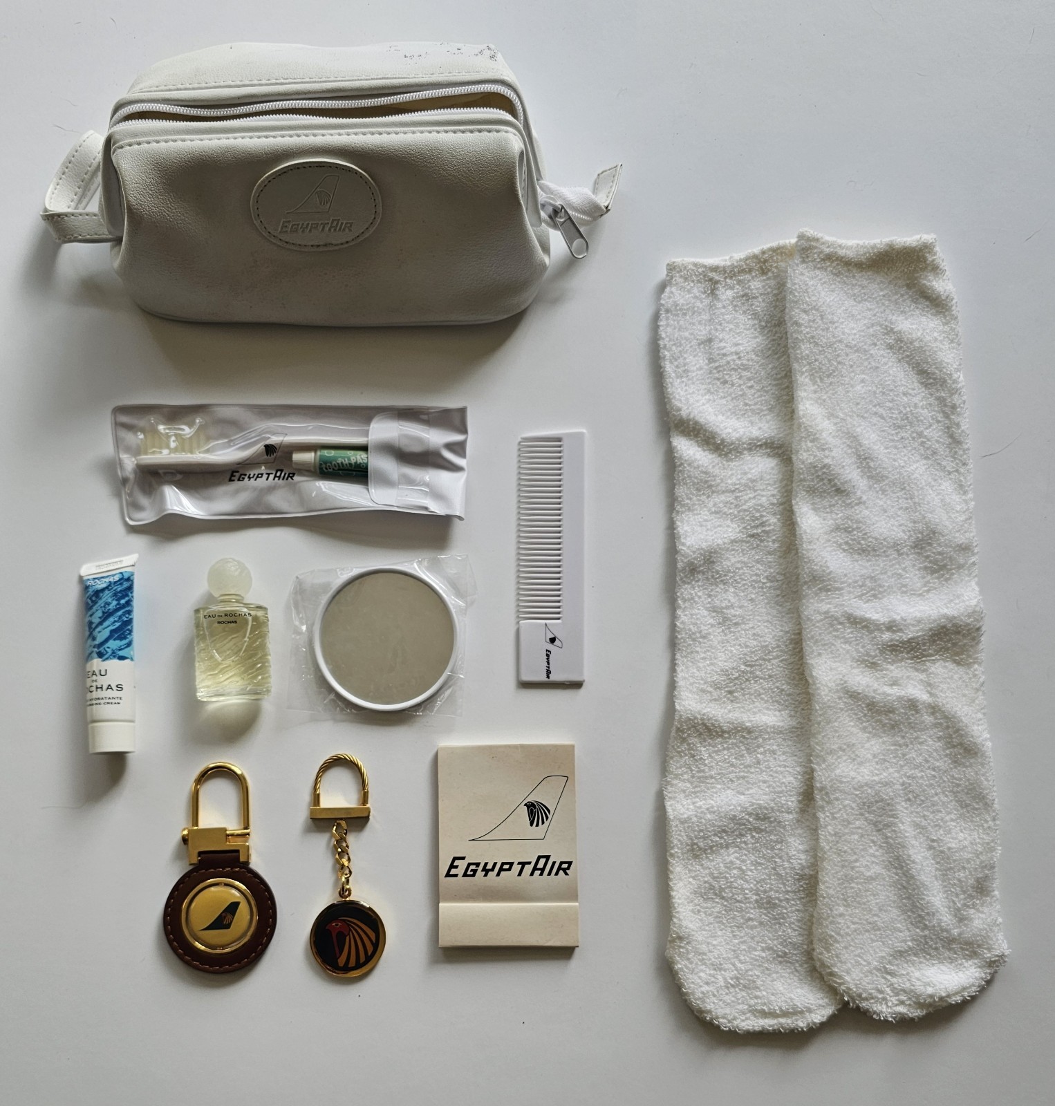 Vintage EgyptAir Travel Amenities Bag (Eau De Rochas Perfume, Keychains, More)