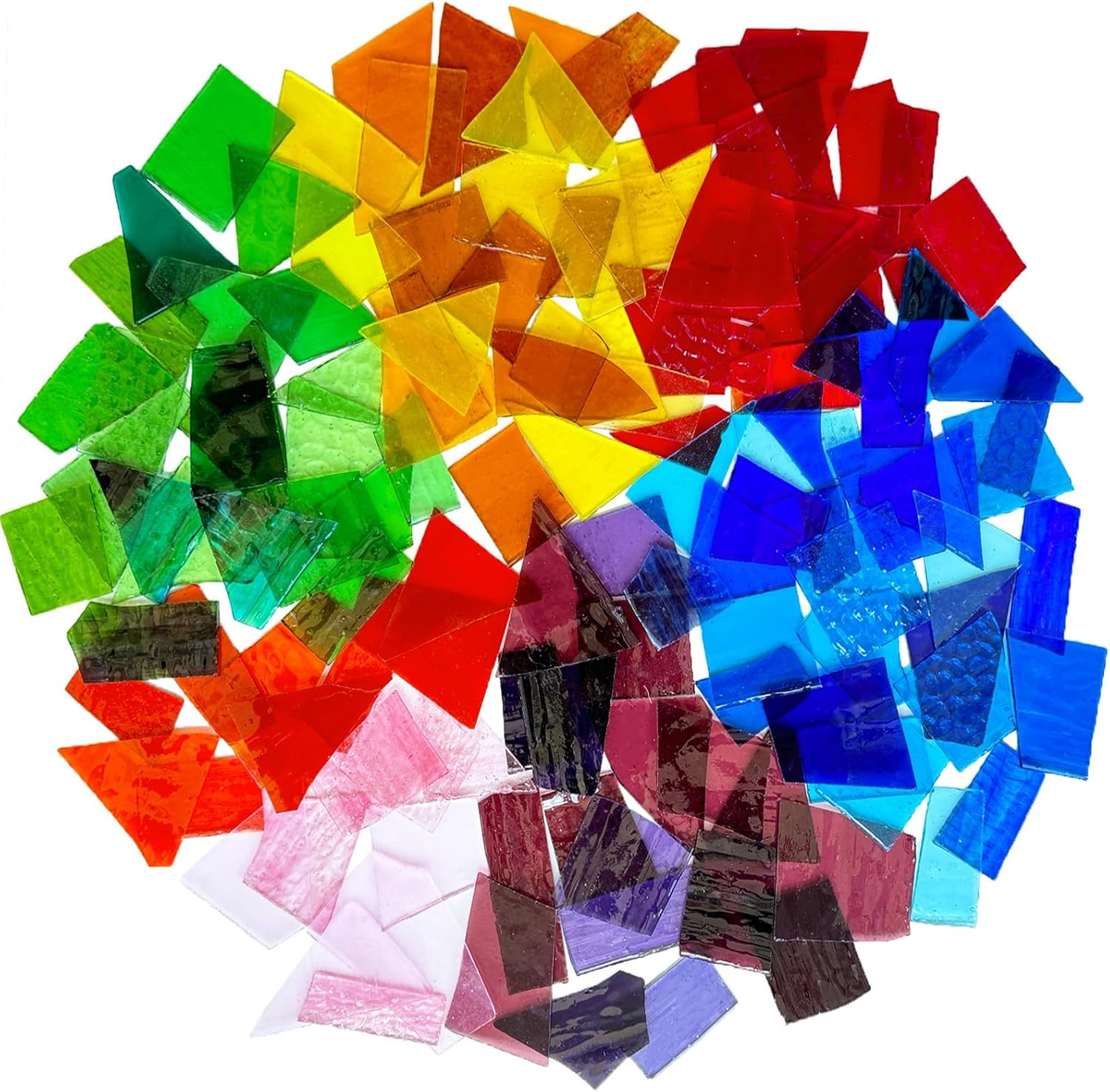 2.2lb Colorful Transparent Stained Glass Scraps, Irregular Stained Glass Sheets 