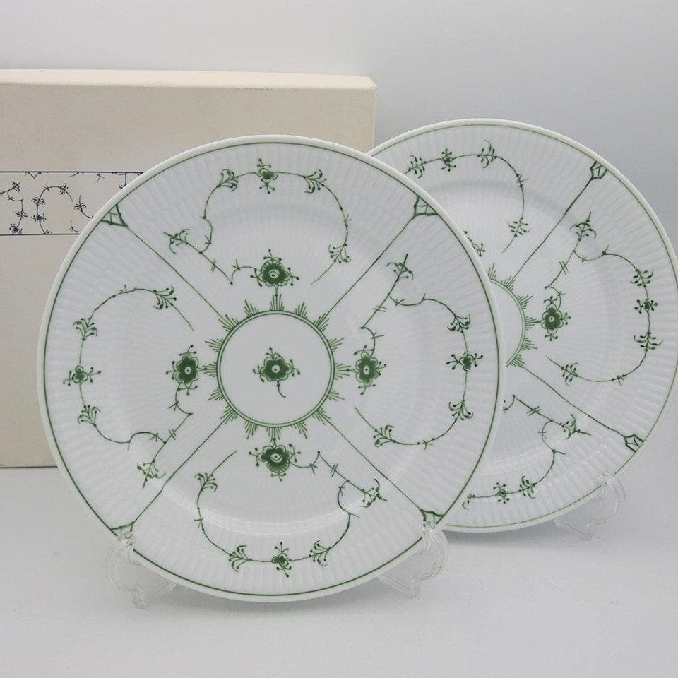 Royal Copenhagen Green Fluted Dinner Plate 24.5cm Pair