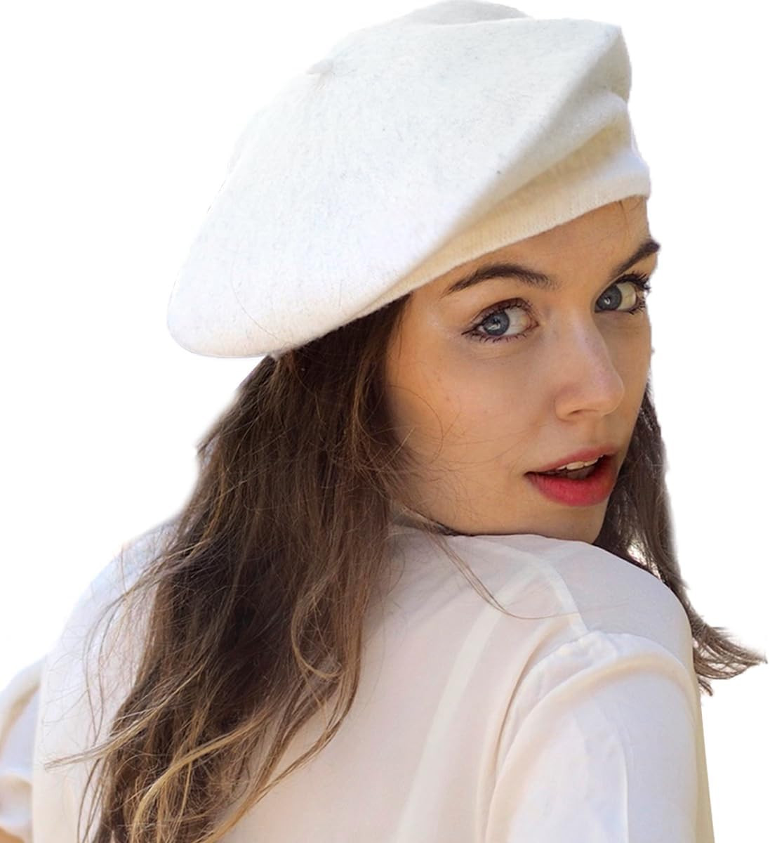 French Beret Vintage Beret Hats for Women Solid Color Classic One Size White