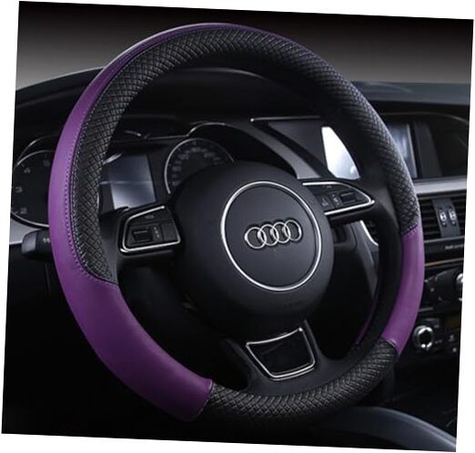 Automotive Steering Wheel Cover Leather Anti Slip Wrap 15", Purple