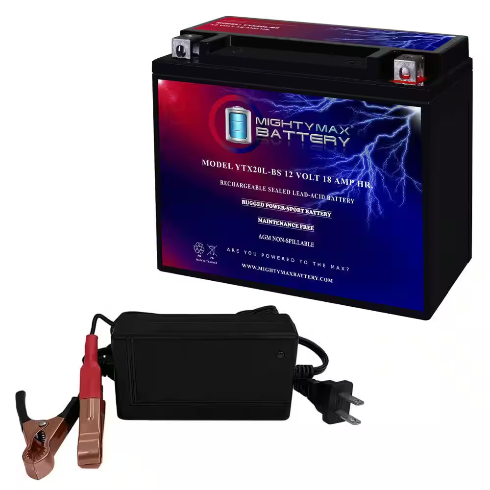 YTX20L-BS Replacement Battery Compatible with Interstate FAYTX20L + 12V 4Amp Cha
