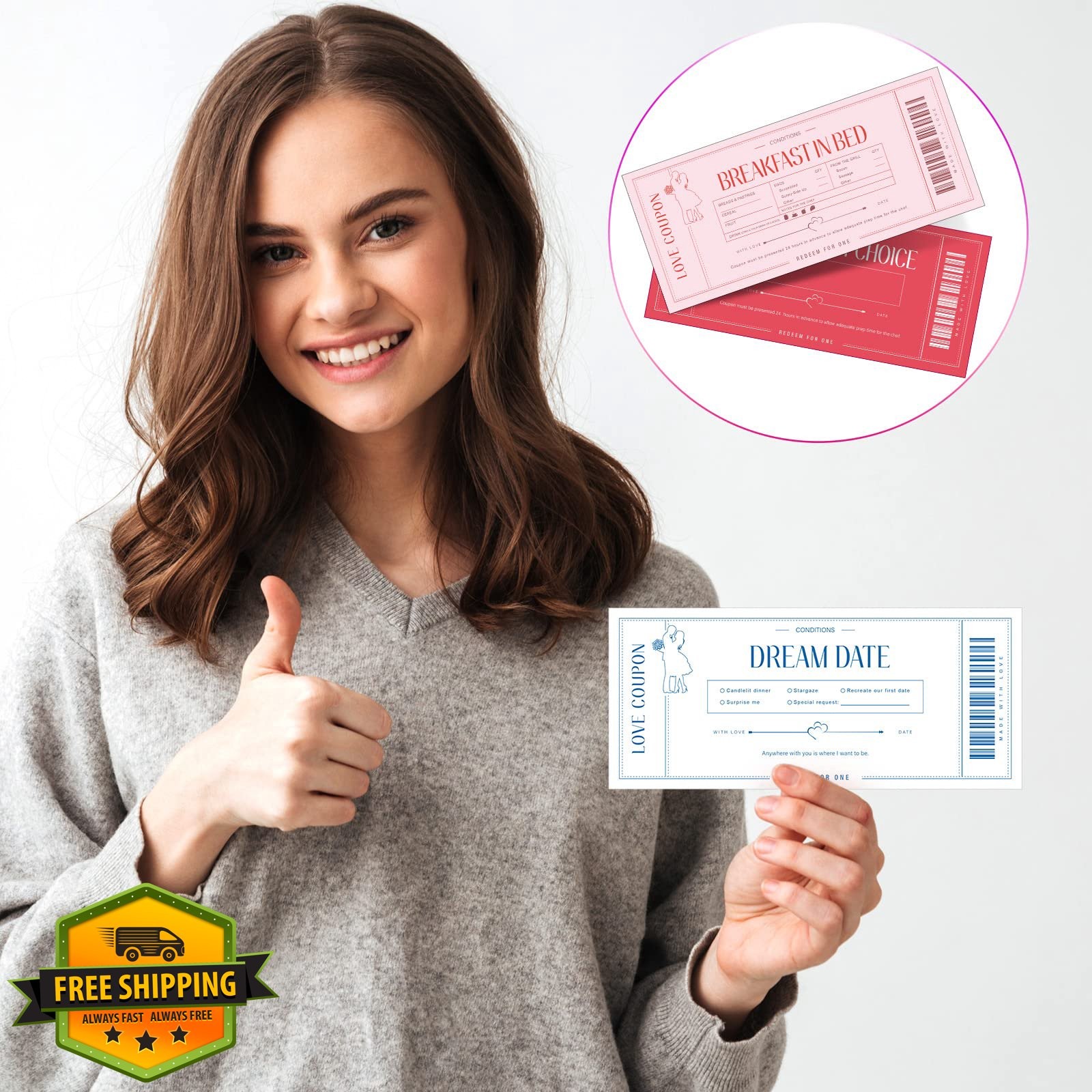 Zonon 20pc Love Coupon Cards Bulk for Her Him - Romantic Gift Set