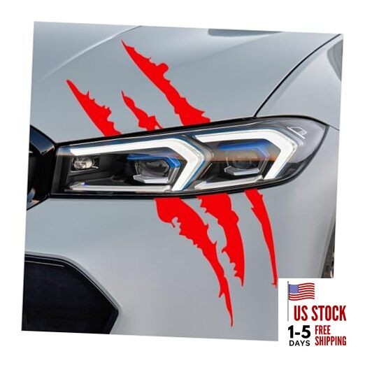 2 PCS Claw Mark Decals for Car, Headlight Sticker Waterproof Vinyl Stripes Red