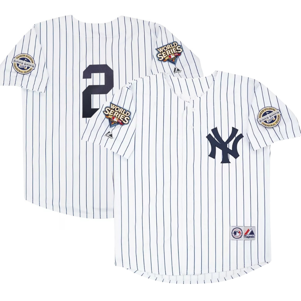 Jeter #2  2009 World Series White - MEN All Stitched Jersey