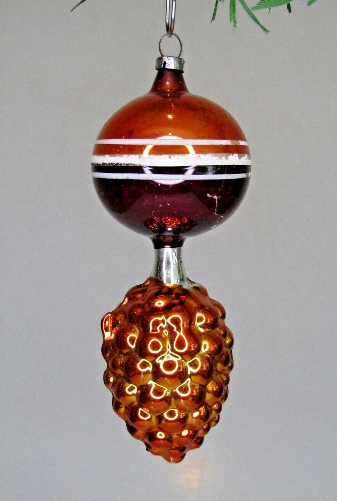 Vintage Blown Glass BERRY Tiered Teardrop Christmas Ornament Germany Gold