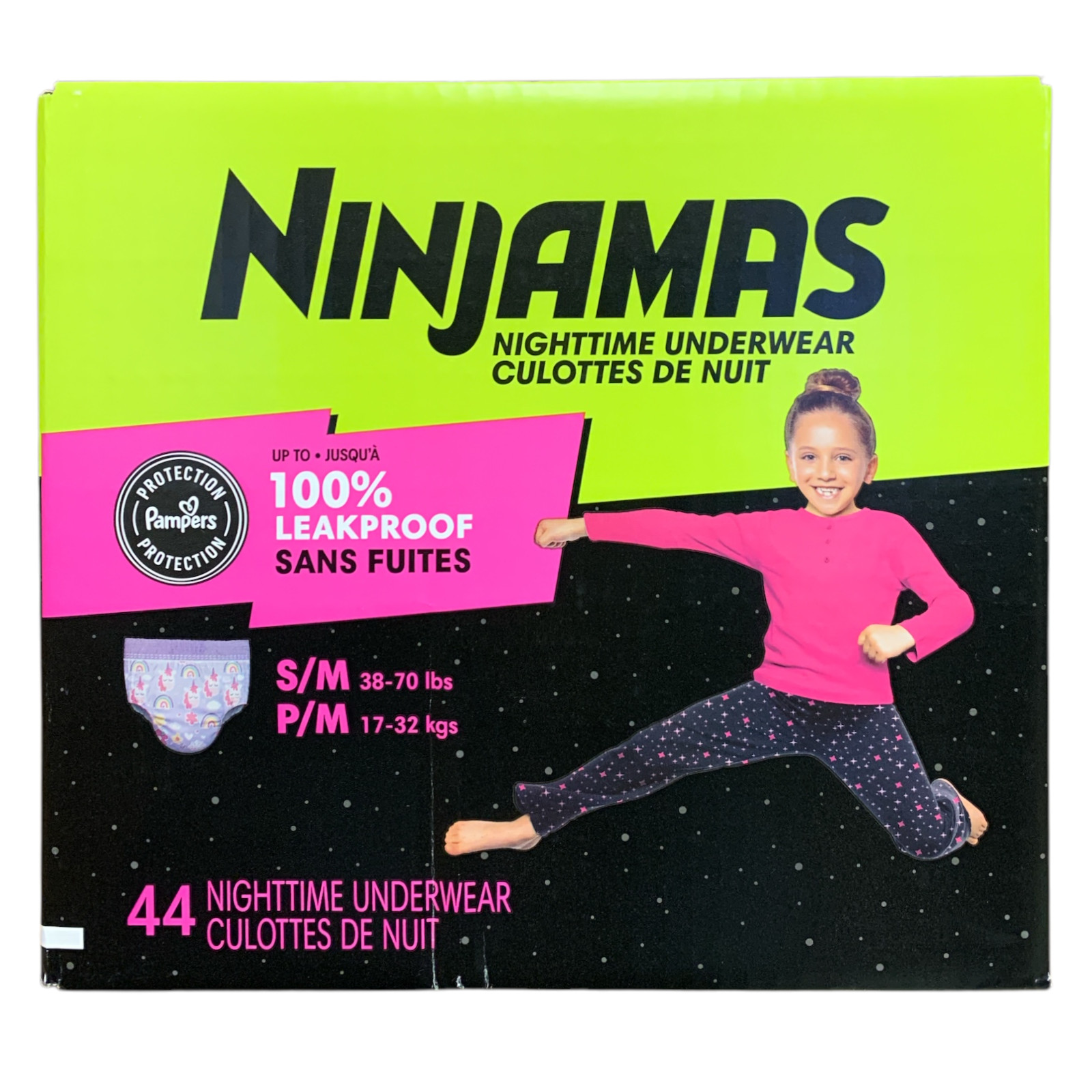 Ninjamas Leakproof Nighttime Underwear for Girls, S/M (38-70lbs), 44 ct