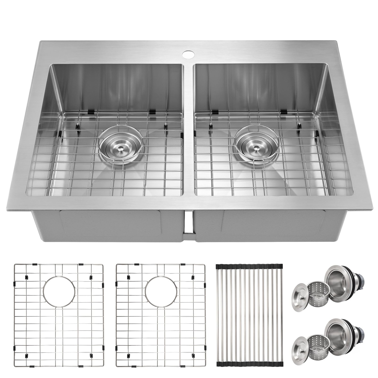 Drop in Kitchen Sink 33 X 22 inch,Double Bowl Kitchen Sinks,Top Mount/Drop In...
