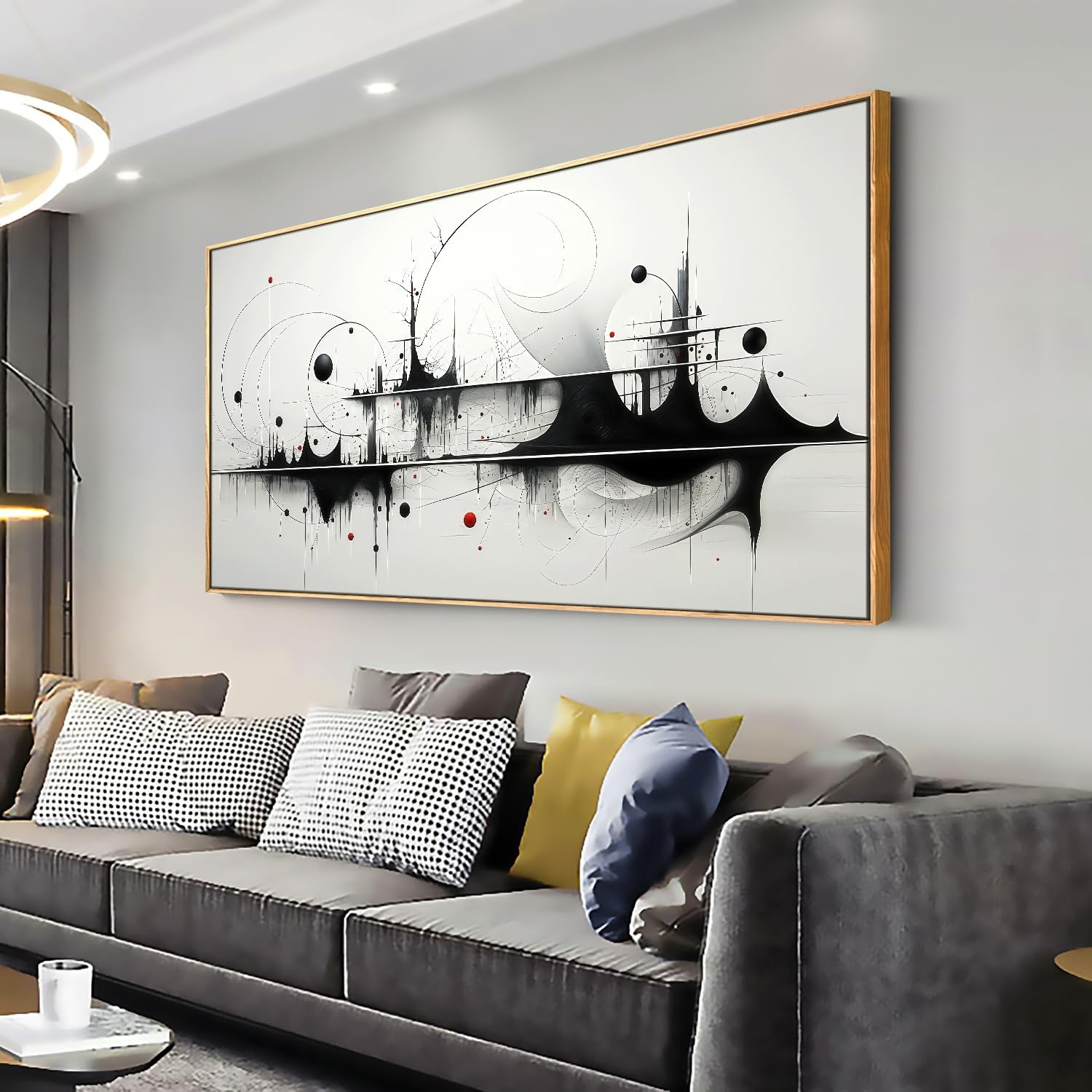 Wall Art Modern Artwork Black And White Canvas Painting Geometric Line Art Wa...