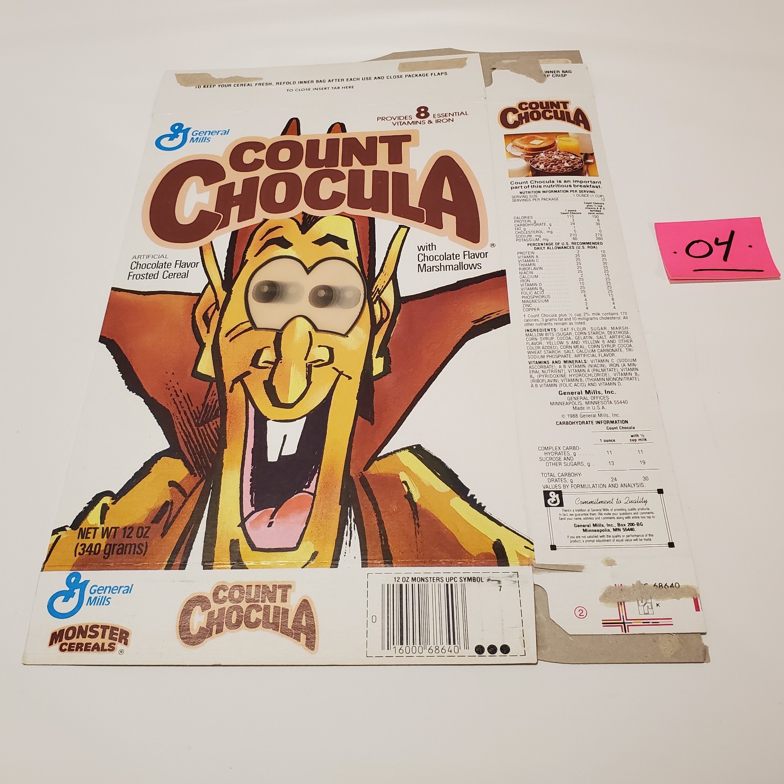 VTG Count Chocula Crazy Eye Lenticular Cereal Box 1990 Monster General Mills 04
