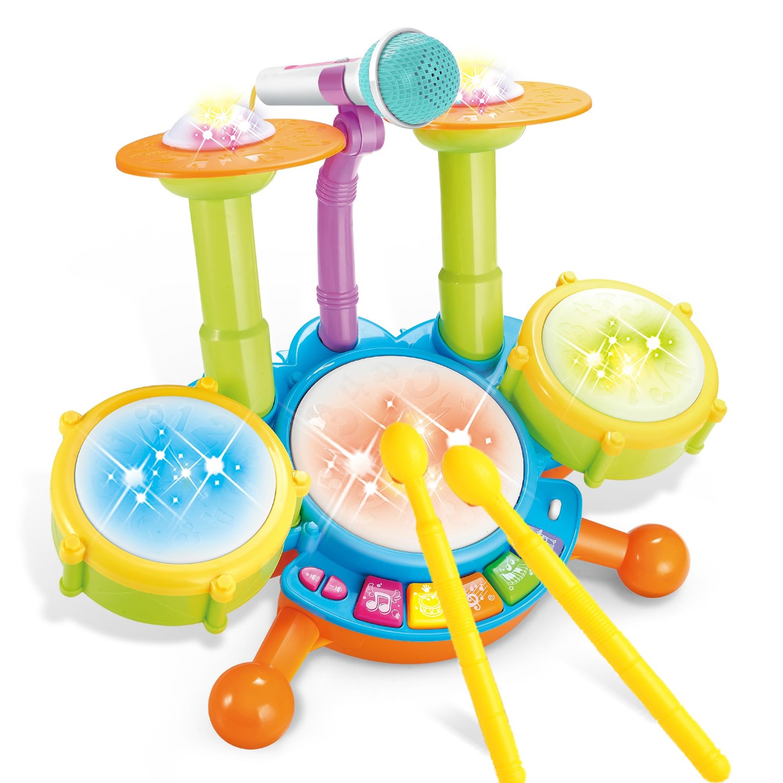 Kid Drum Set for Toddlers 1-3, Baby Drum Set with Microphone Light Up,1 2 3 Year