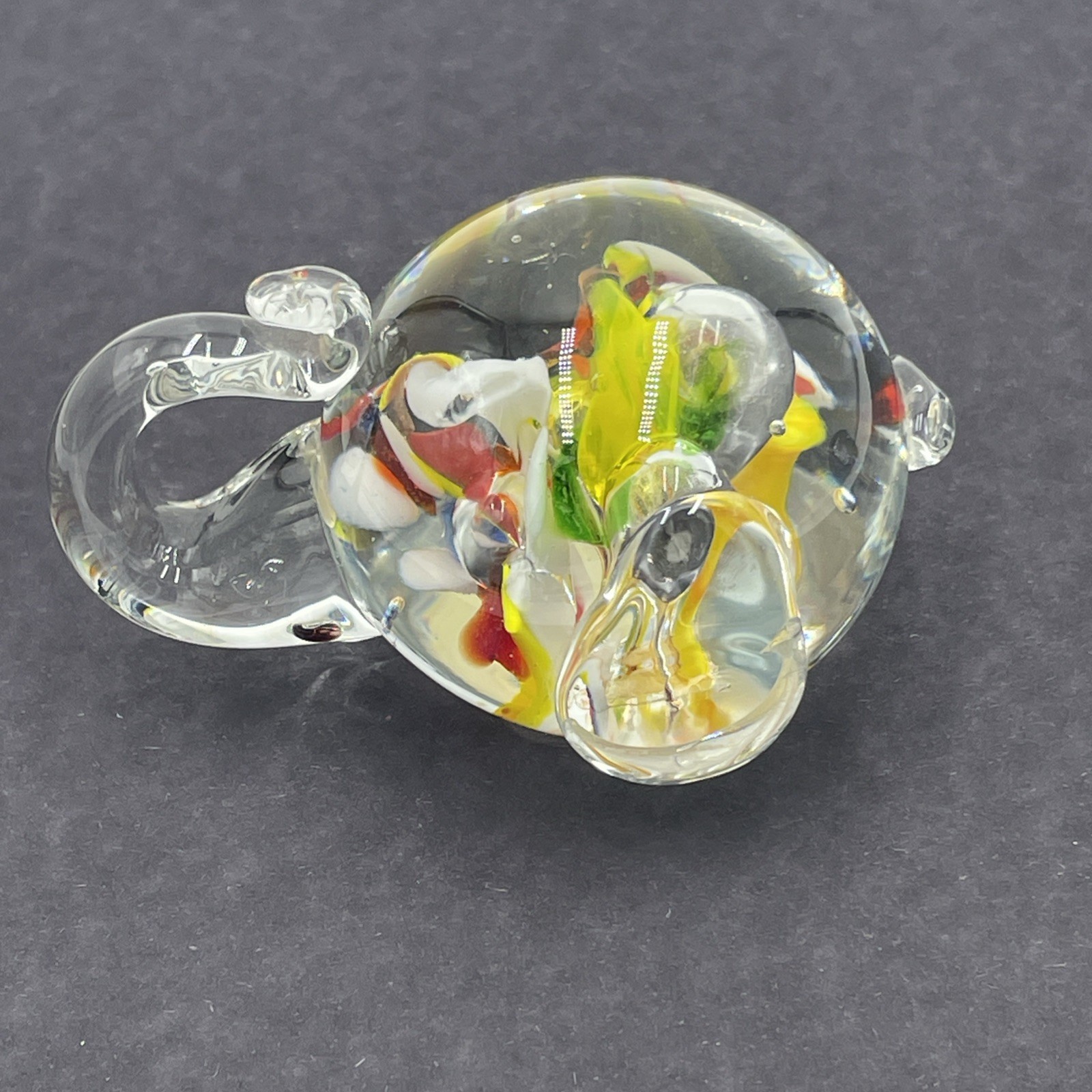 Vintage Glass Elephant Paperweight Trunk Up Flowers Inside Made In Taiwan