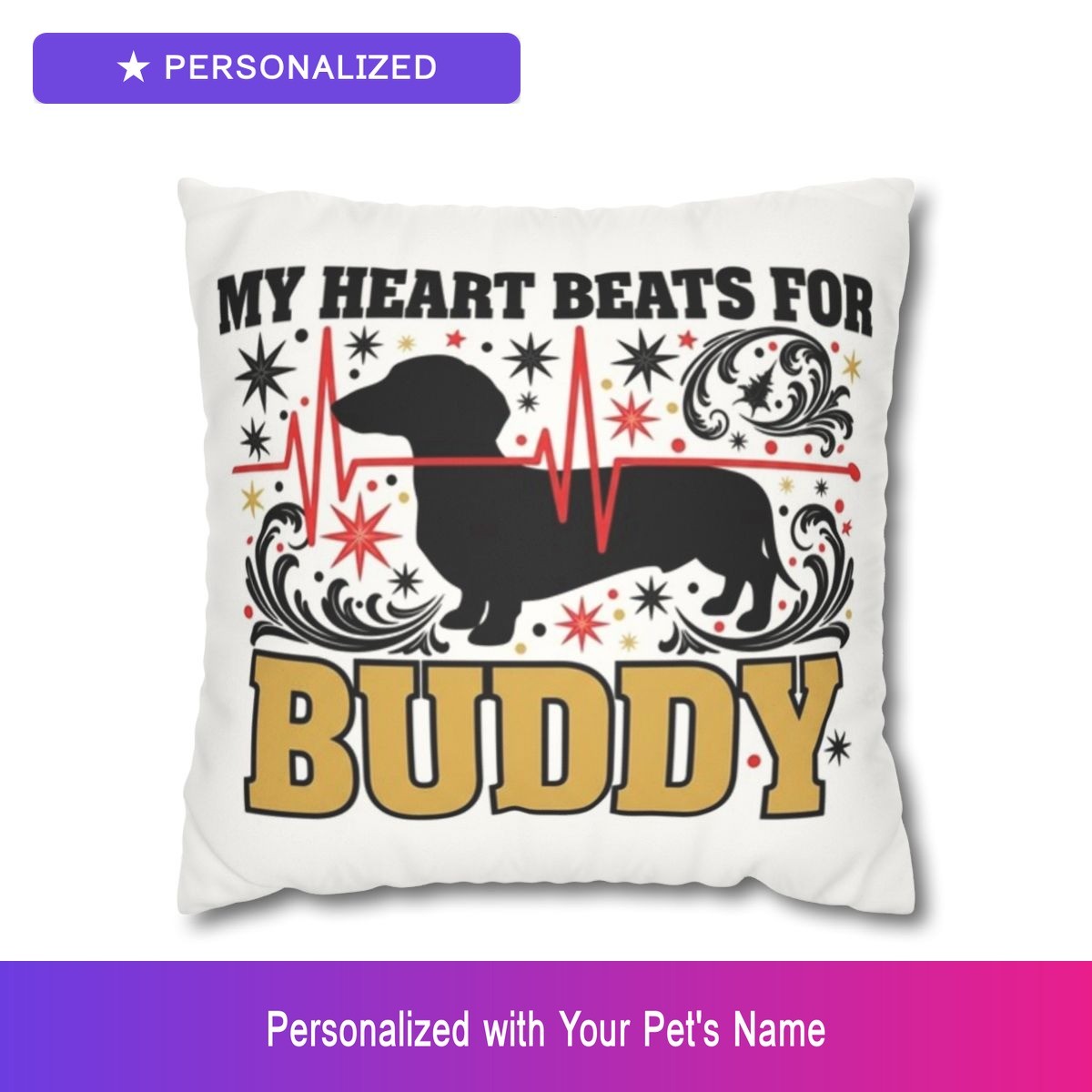 Custom Dachshund Wiener Dog Paw Print Heartbeat Throw Pillow Personalized