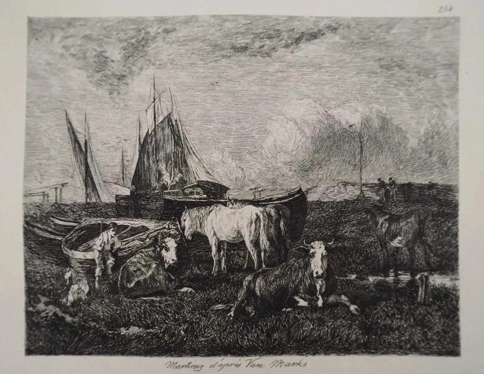 Emile Van-Marke: Animals And Landscape Marin, Engraving, Signed, Durand Ruel ,