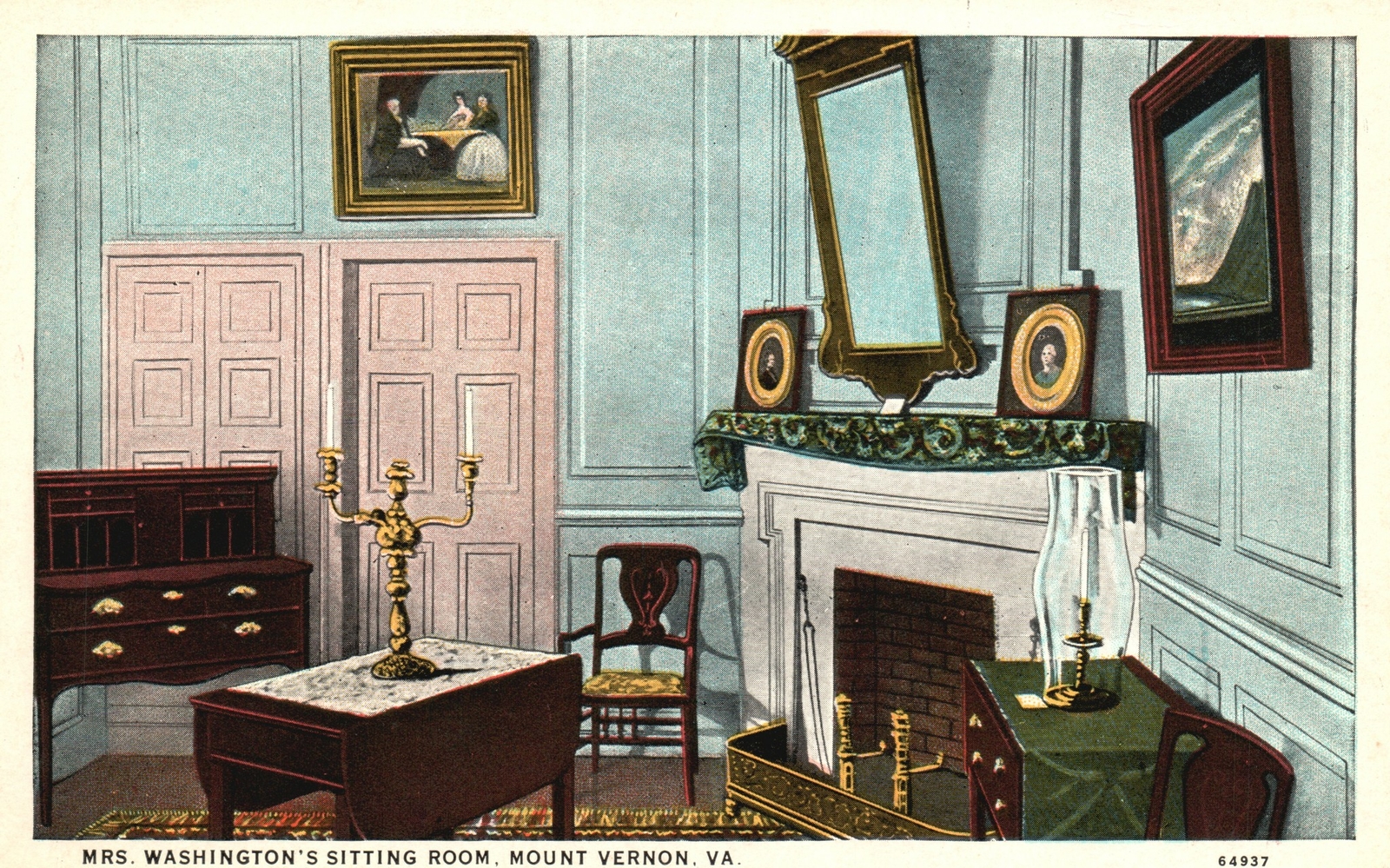 Vintage Postcard Mrs. Washington Sitting-Room Card Table Mirror Mount Vernon VA