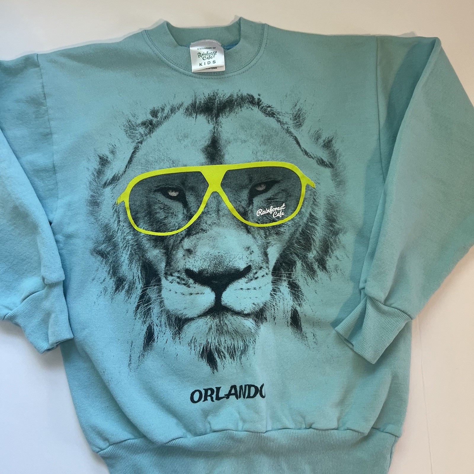 Rainforest Cafe Sweatshirt Kids Medium Orlando Crewneck Blue Lion