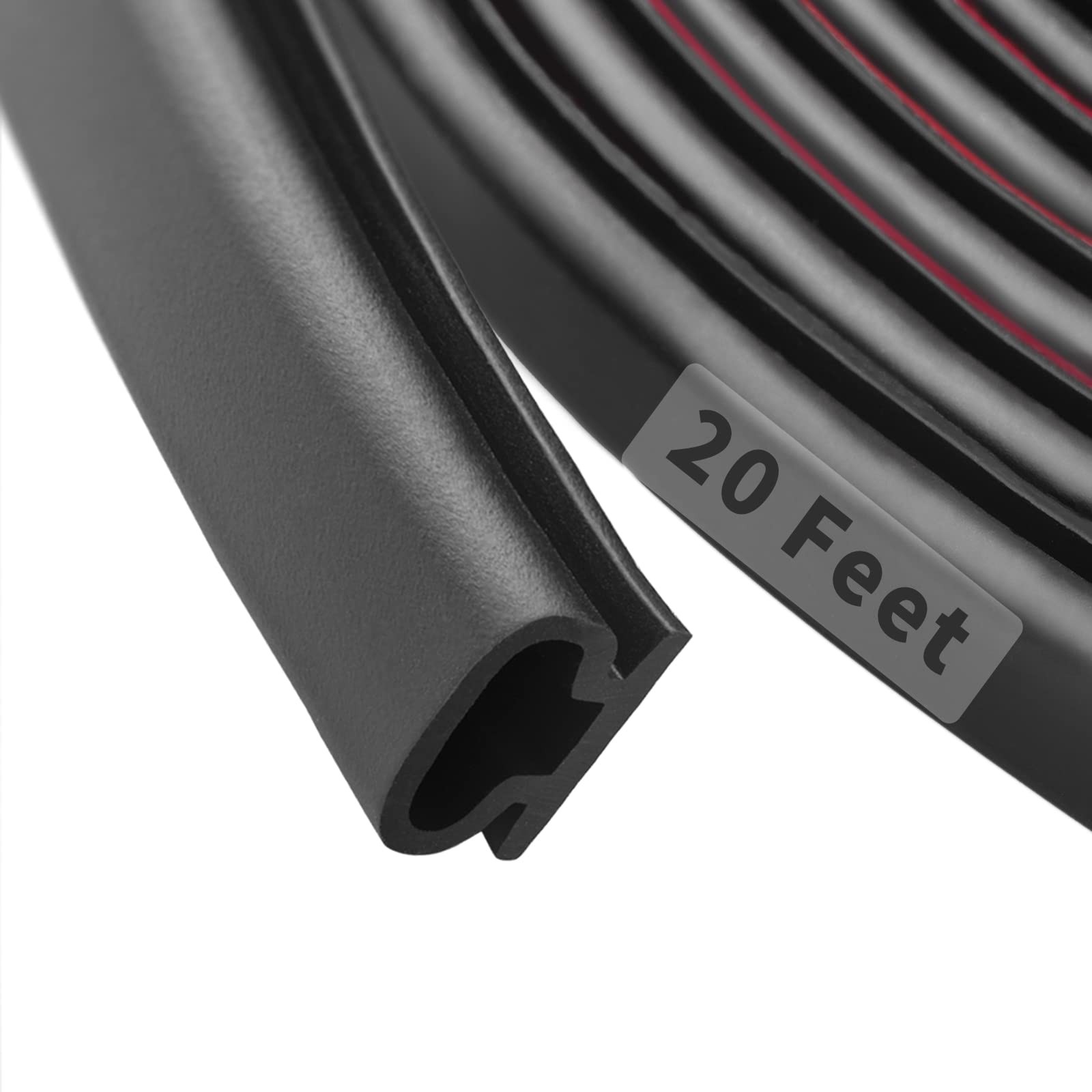 20 Feet Rubber Weather Stripping Door Seal Strip, 20Ft, Black D-Shaped