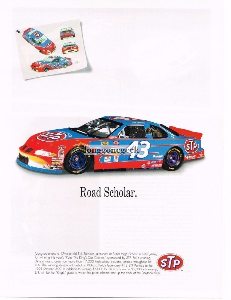 1998 STP #43 Pontiac Nascar Petty Winning Paint Scheme Vintage Print Ad