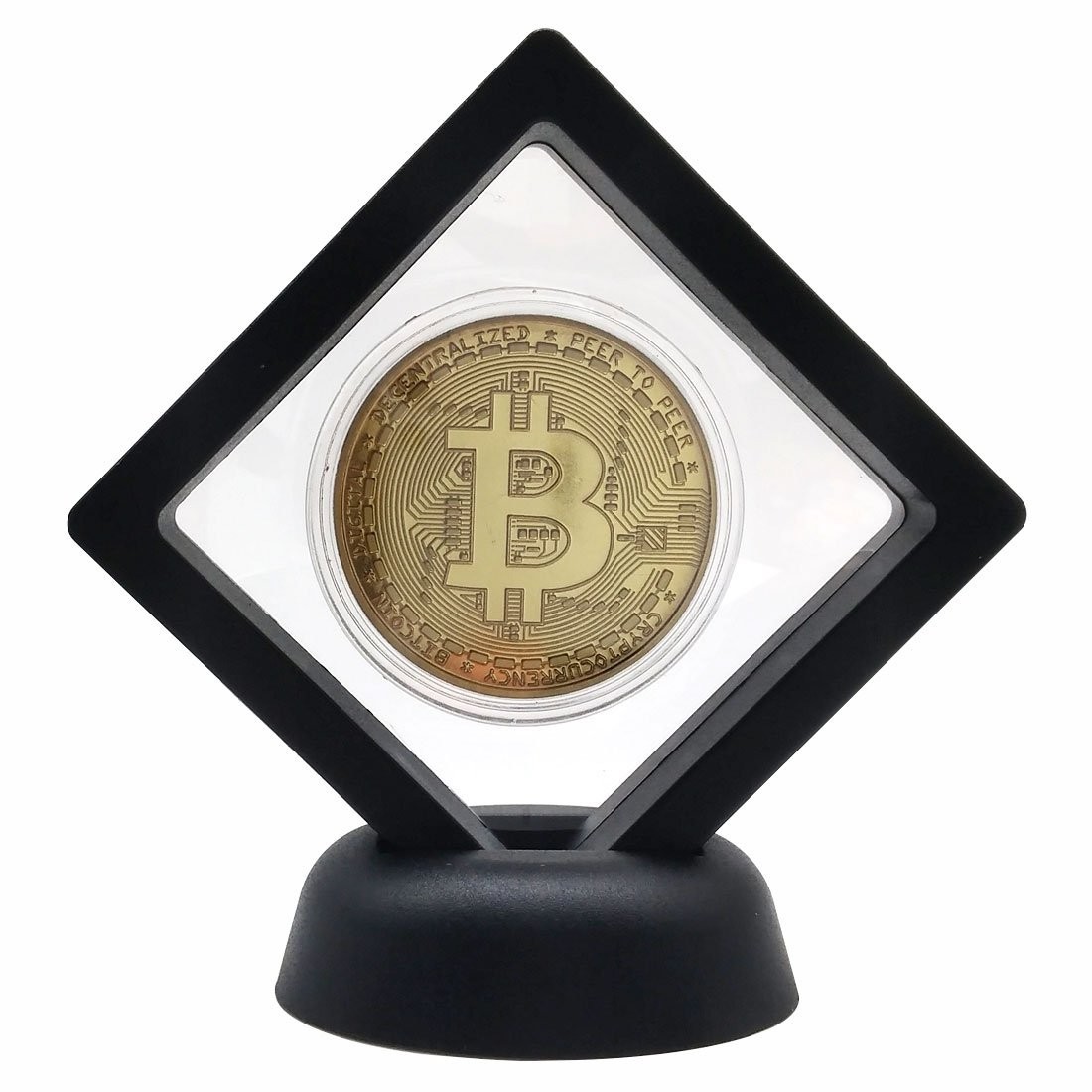 Bitcoin Collector's Set with Display Case & Box - Home Office Decor (Gold)