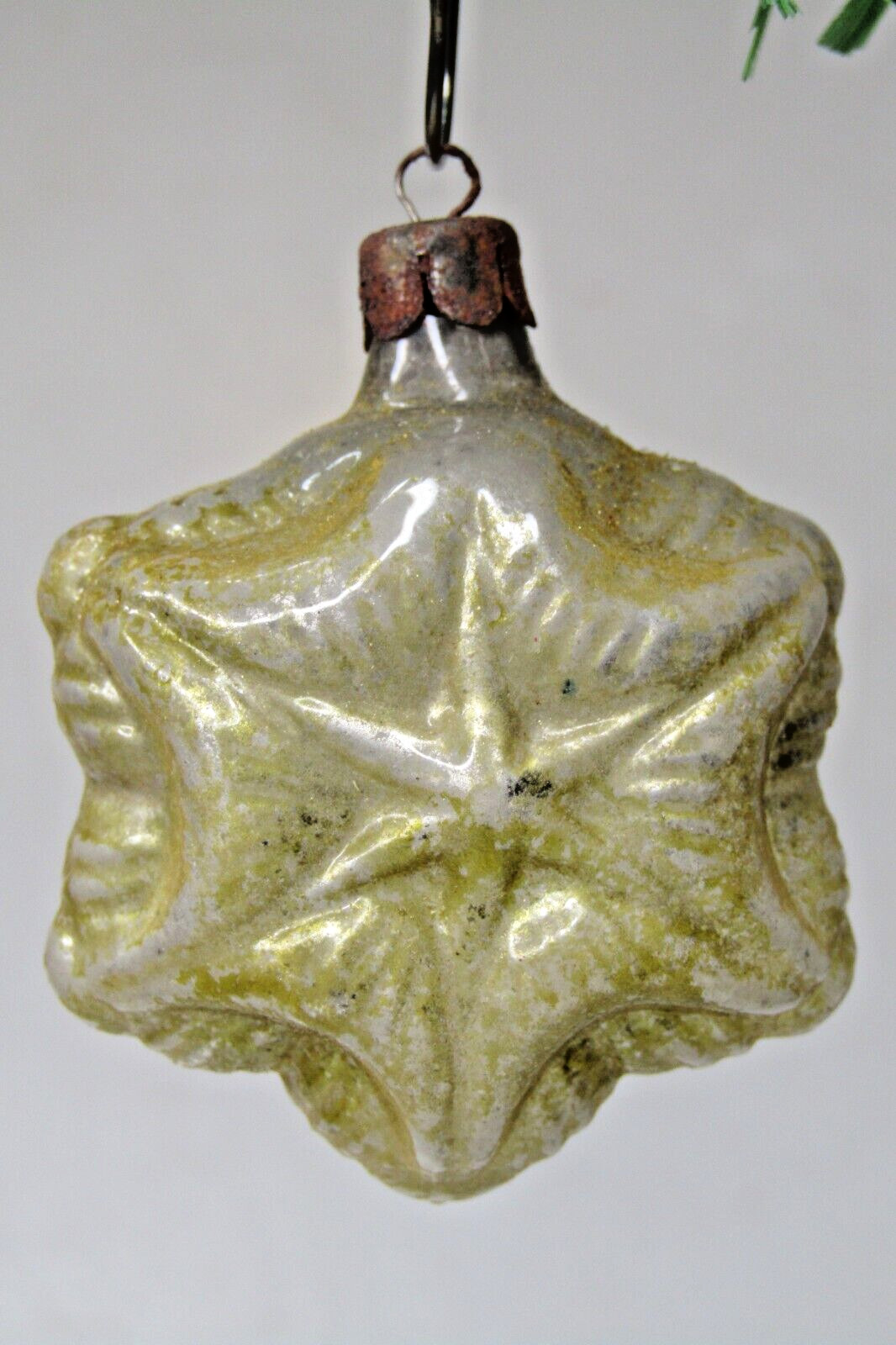 Antique Vintage Glass Outdent Double STAR Embossed Christmas Ornament Germany