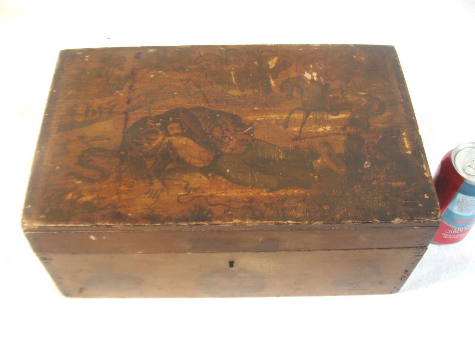 Antique 19C Folk Art Decorated Poplar Document Box