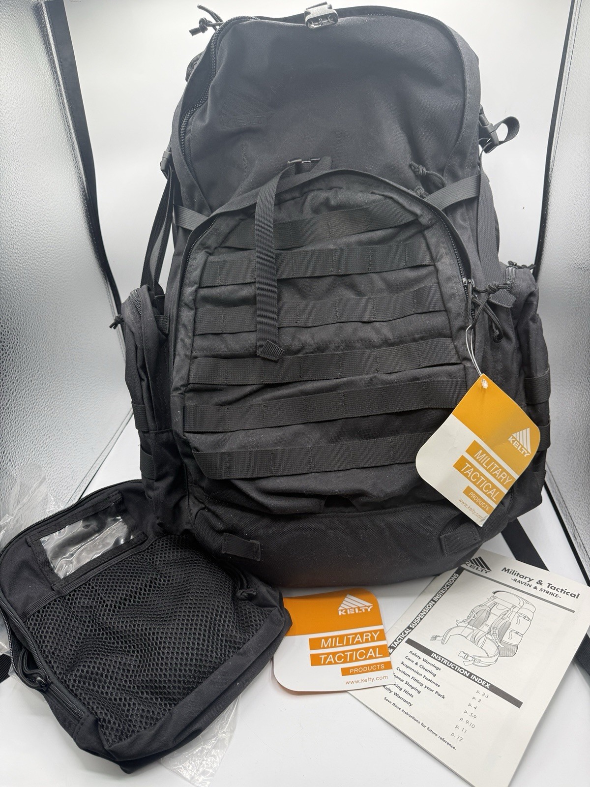 New Kelty Raven 2500 Military & Tactical Backpack Black + Large Organizer Nice!