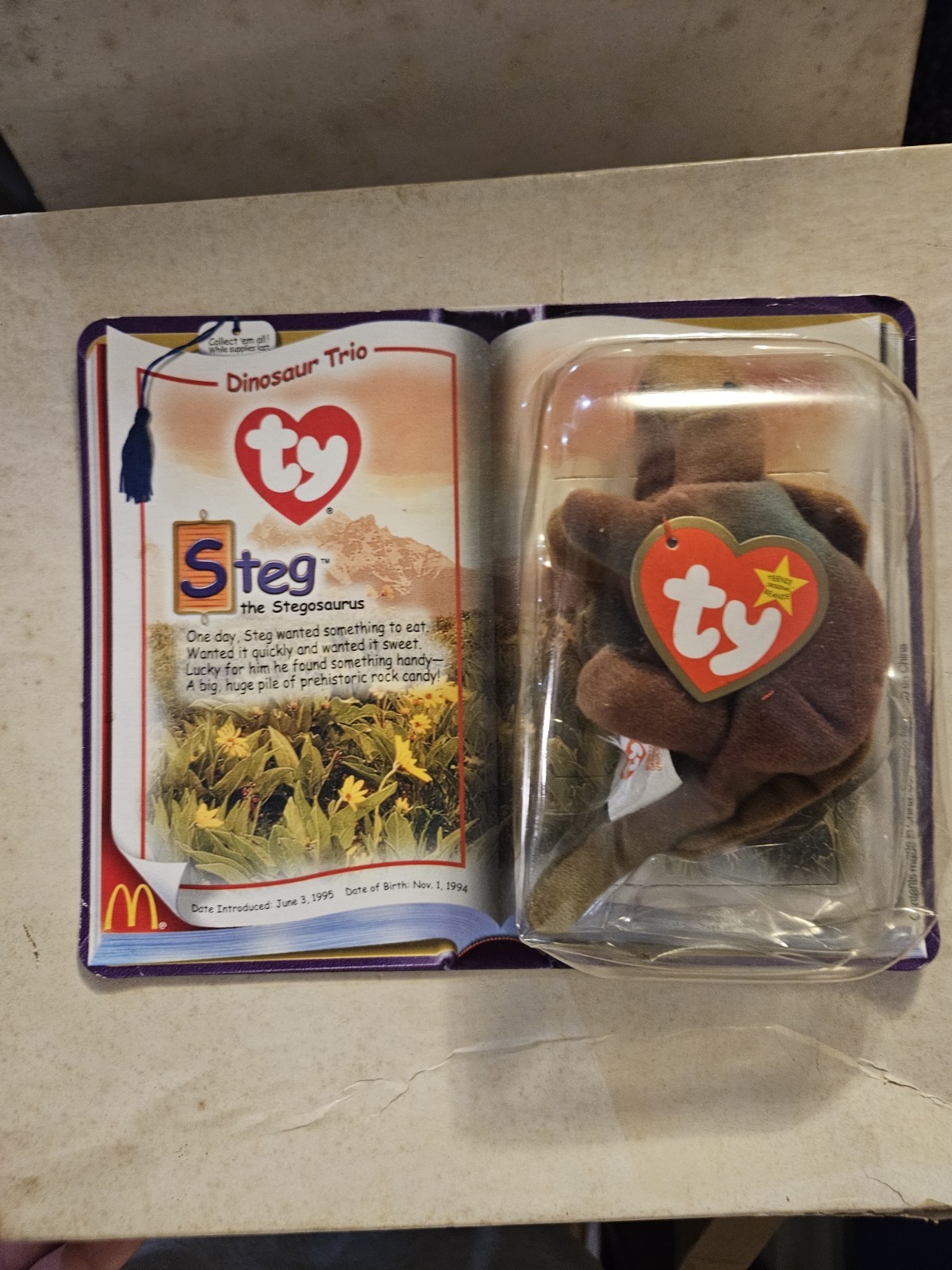 Ty Teenie Beanie Steg the Stegosaurus Dinosaur Trio 2000