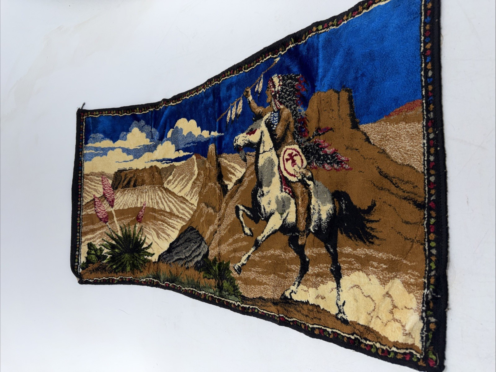 Vintage Tapestry Made In Lebanon 19" x 38" Landscape Horse Native American