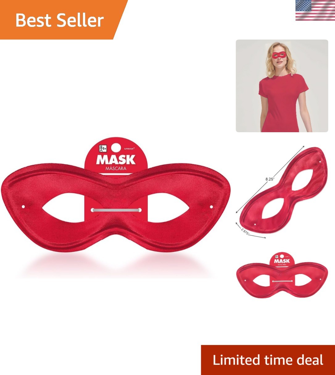 Red Superhero Eye Mask - 8.25" x 2.87" for Adults & Kids - Party Essential