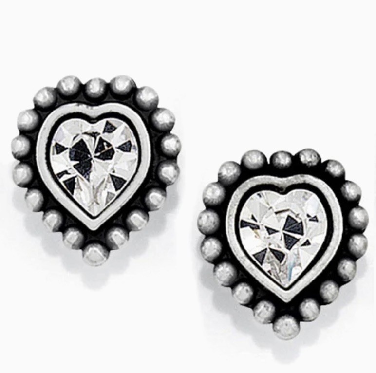 NEW BRIGHTON 'Shimmer Heart' Silver Crystal Post Earrings NWT W/Fabric Pouch