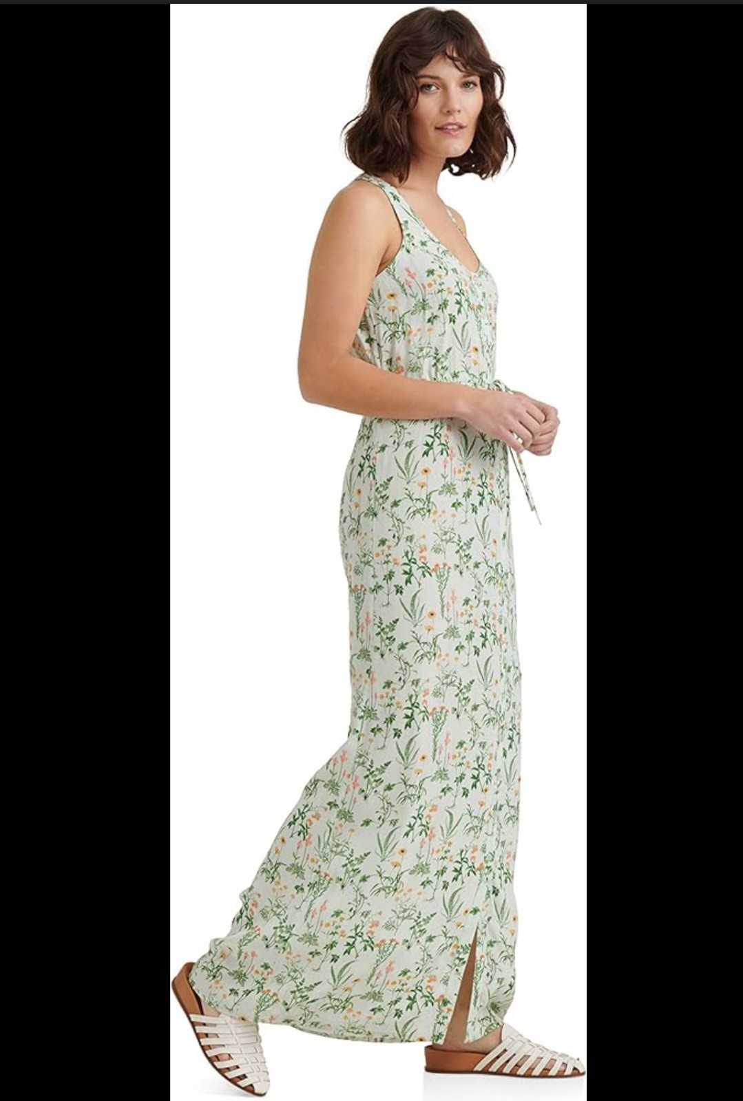 Lucky Brand Womens Sleeveless Scoop Neck Tie Waist Maxi Dress Size Medium