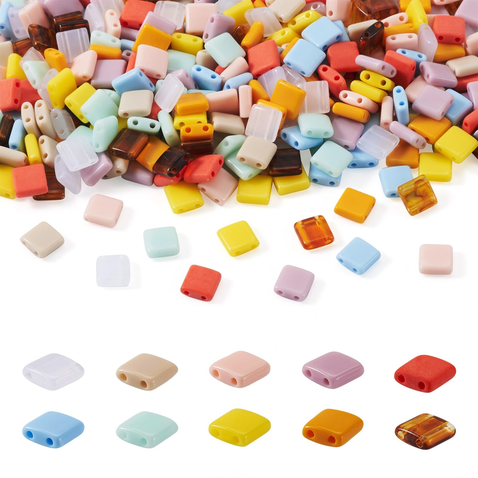 Beadthoven 400pcs Mix Tila 5mm 2-Hole x x 2mm, Candy Color-Sqaure 