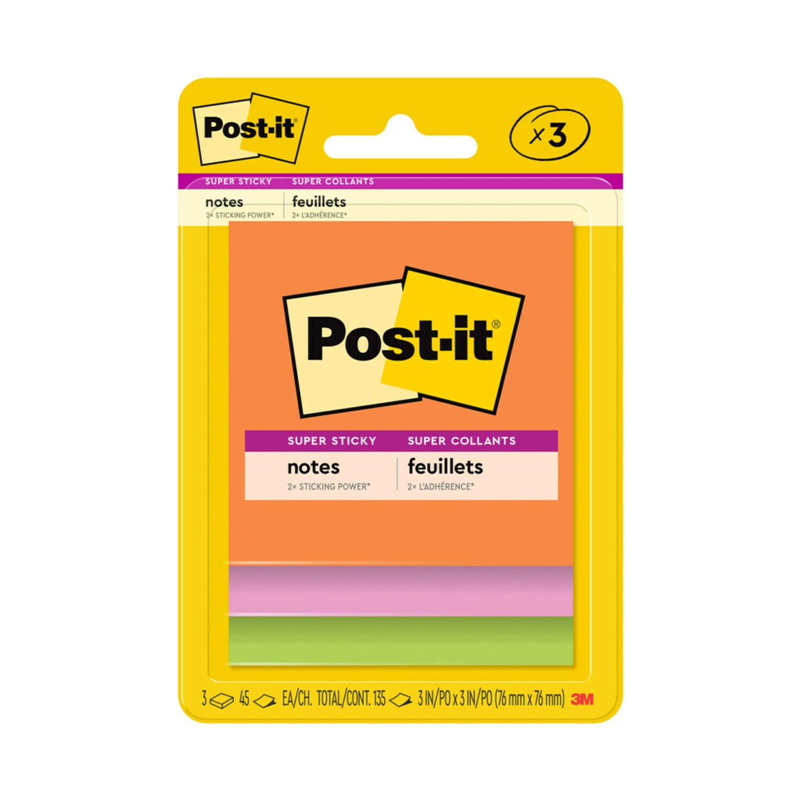 Post-it Super Sticky Notes, 3 Note 4 Pads, Energy Boost Collection 
