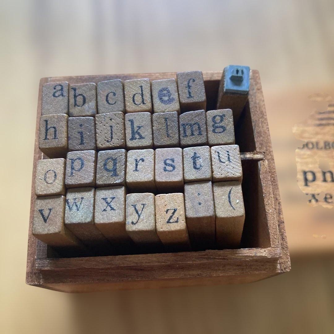Vintage Lowercase Alphabet Wooden Rubber Stamp Set 28pcs w/Box