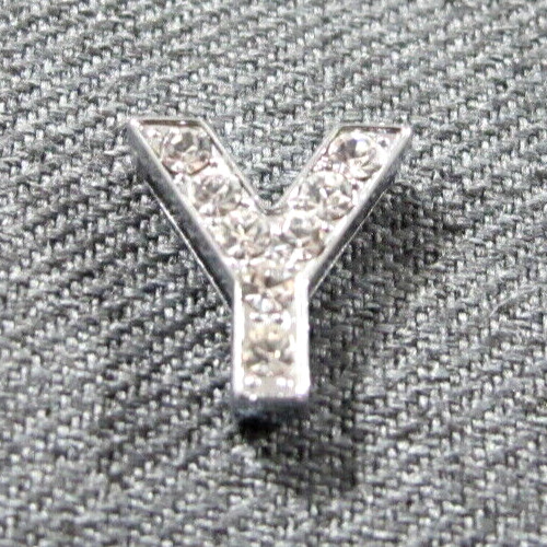 Vintage clear rhinestones silvertone metal letter Y sliding chain strap pendant