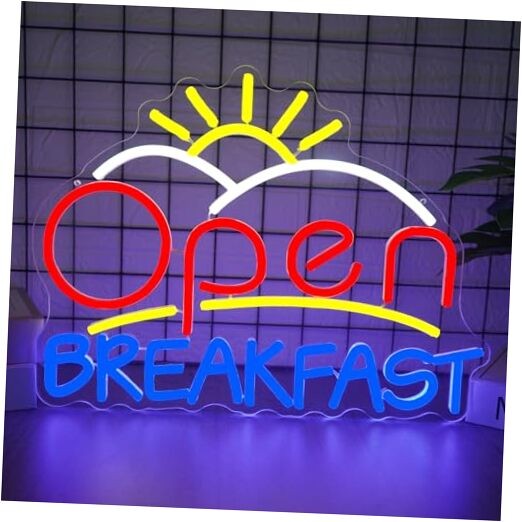 Neon Sign Dimmable Restaurant Neon Lights for Wall Decor USB Open Breakfast
