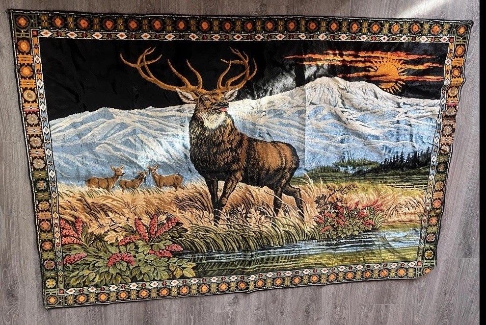 Vintage Velvet Deer Tapestry Wall Hanging