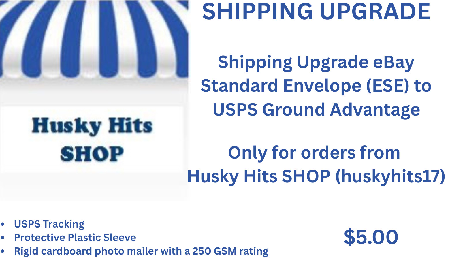 Husky Hits Shop: Shipping Upgrade eBay Envelope to USPS Ground Advantage