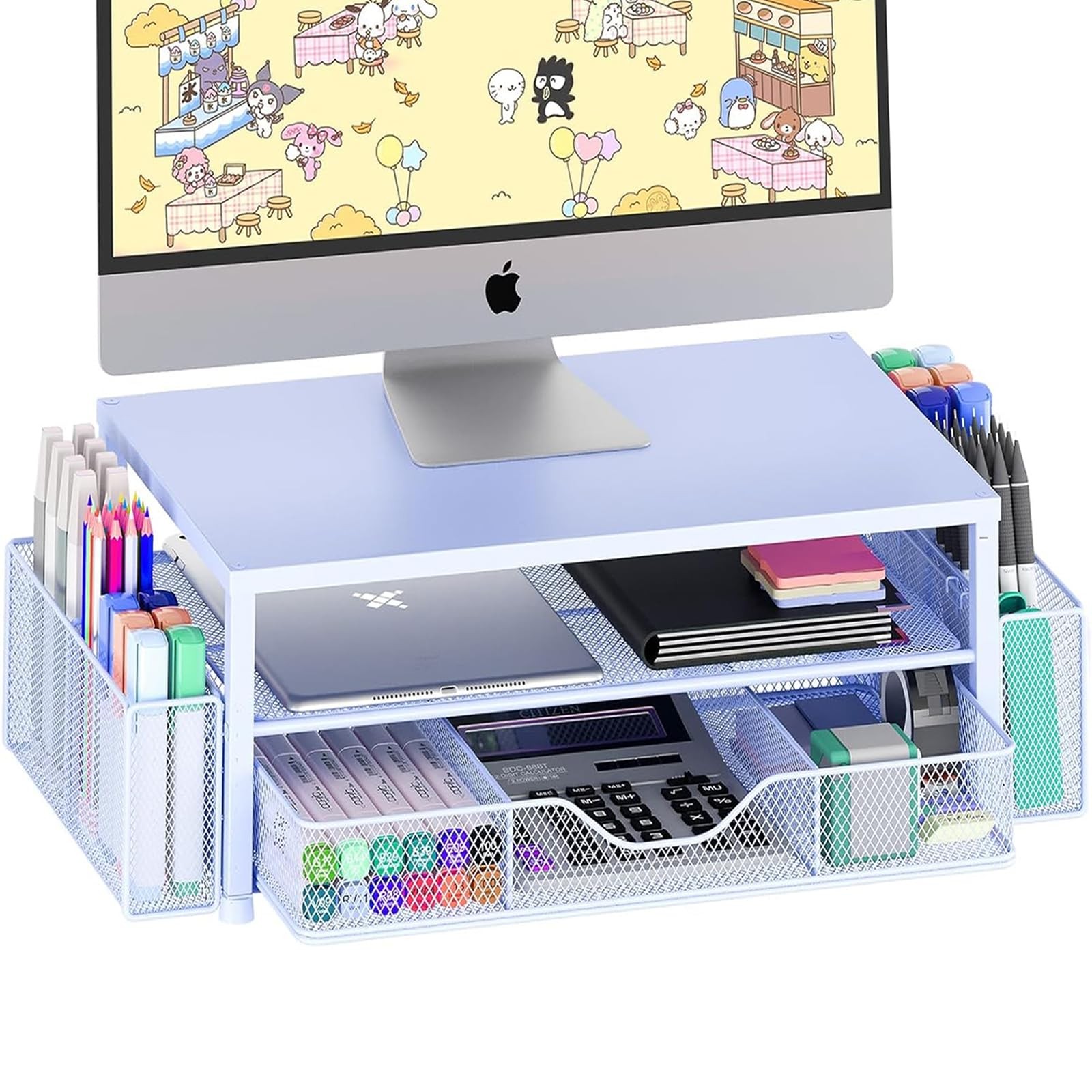 Desk Organizers and , 2-Tier Computer Monitor Stand Riser with Drawer and 2 P...