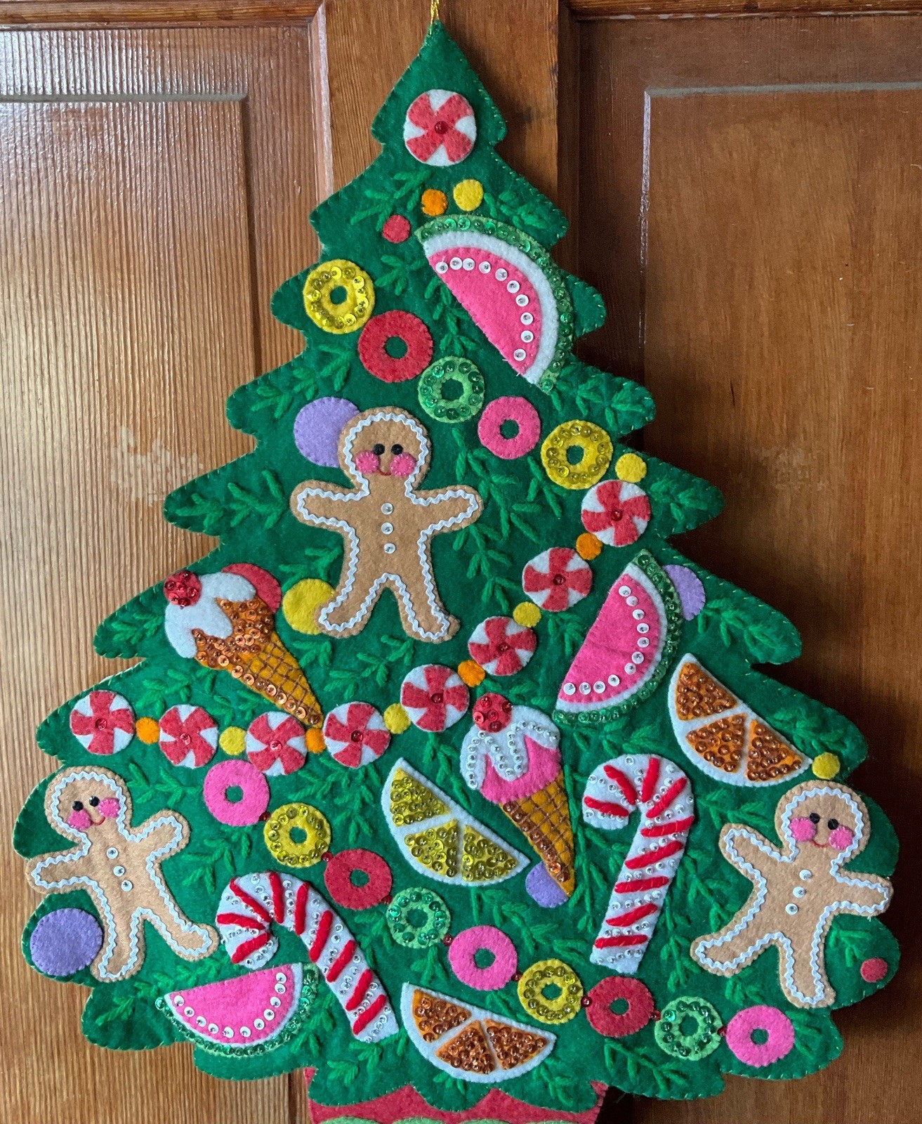Bucilla Sugar Plum Tree Candy Gingerbread Felt Christmas Wall Hanging Completed