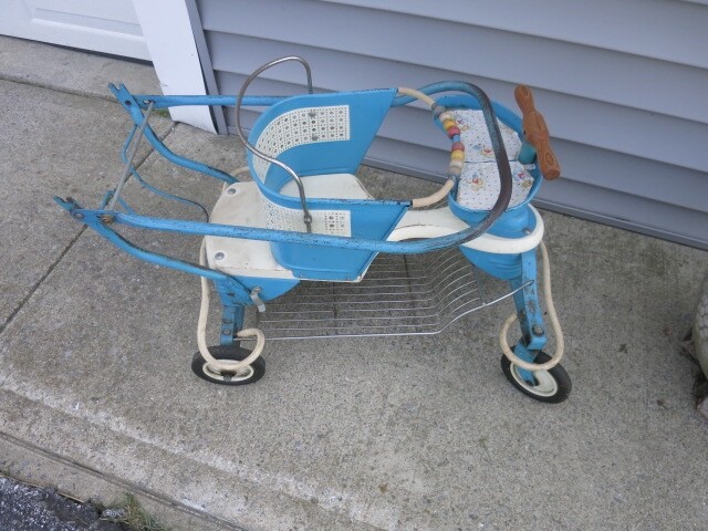 Vintage Genuine Taylor Tot Baby Stroller 1940s Converts to Blue Walker Scooter