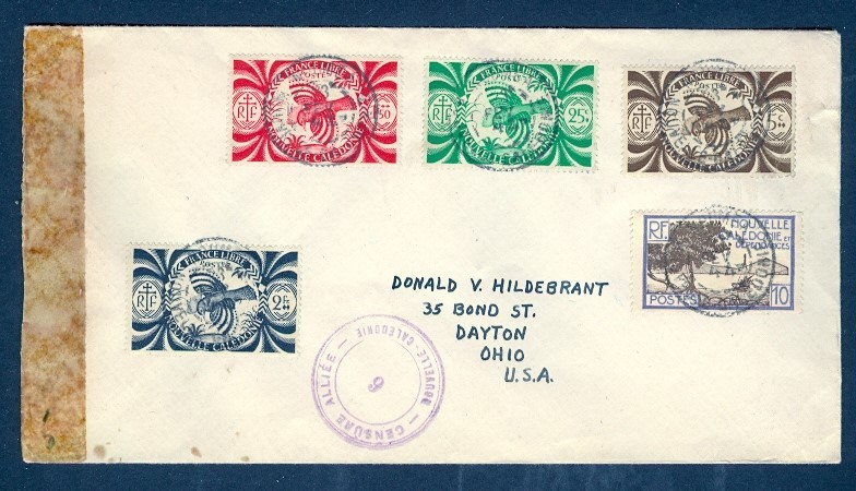 NEW CALEDONIA 1944 COMBO CENSORED TO USA