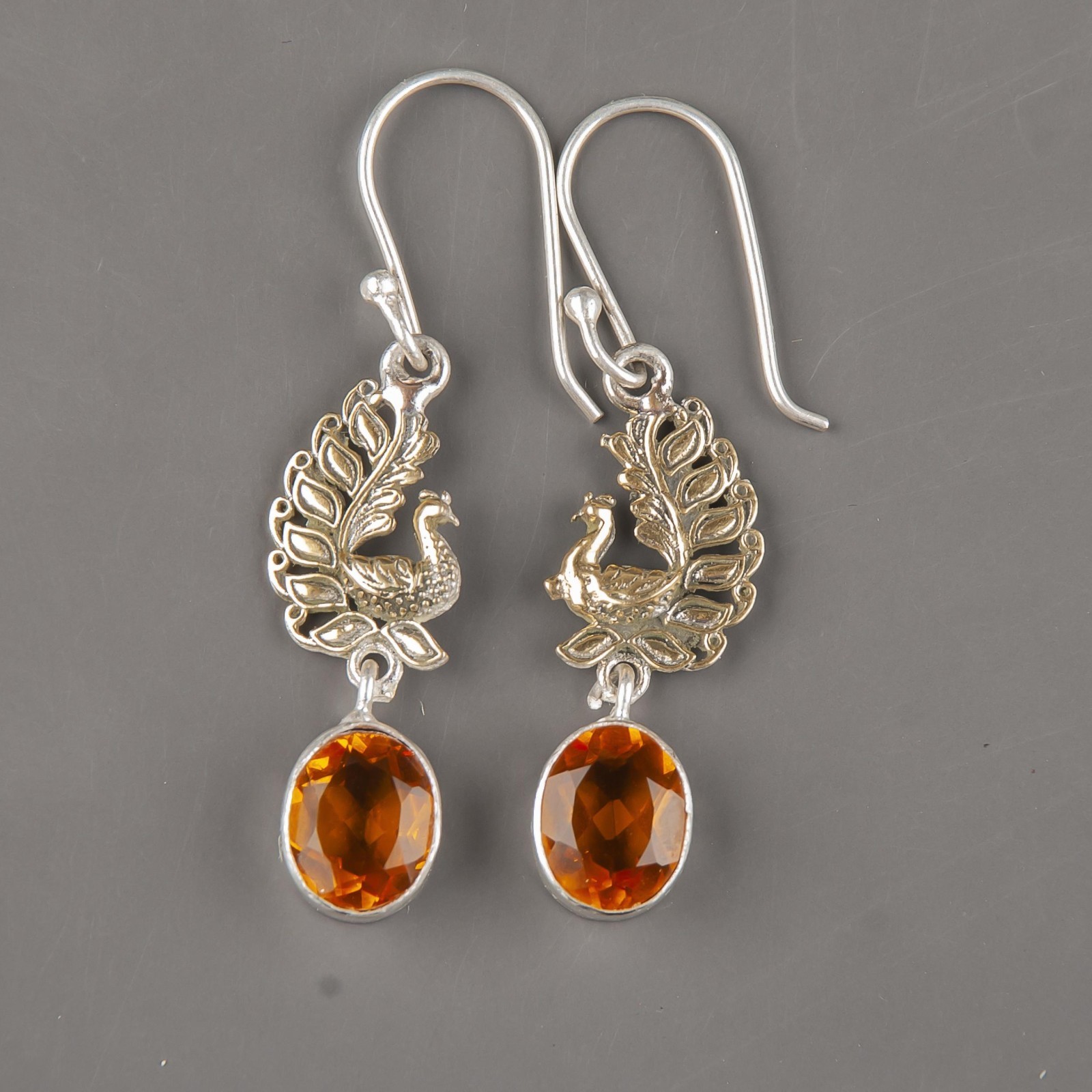 Sterling Silver Oval Genuine Citrine Blue Topaz Unique Dangling Elegant Earrings